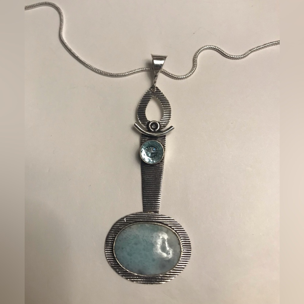 Larimar Stamped 925 Sterling Silver Necklace